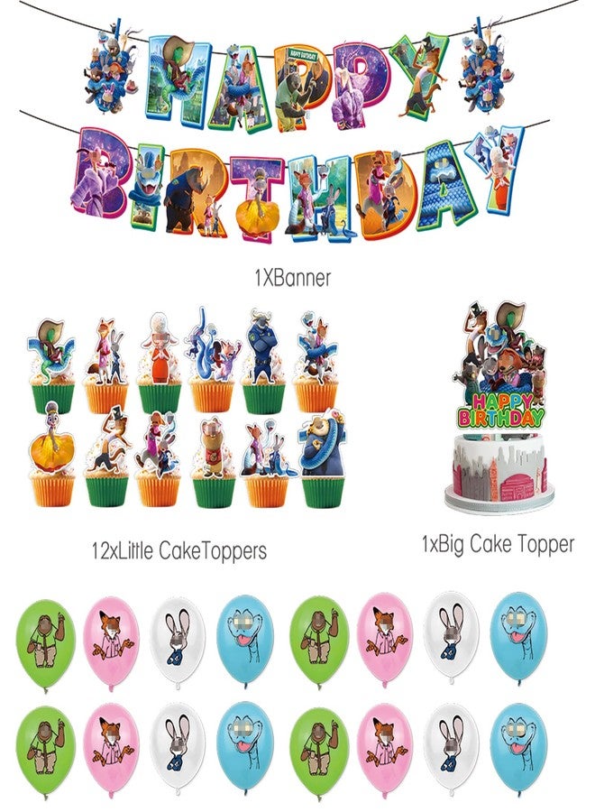 HighMount 44Pcs Zoot 2 Birthday Party Decorations Set - Jud Hopps Nic Wilde Anime Cute Cartoon Animal City Include Balloons, Banner, Cake Topper & Cupcake Toppers for Fans Lover Girls Boy - Image 5