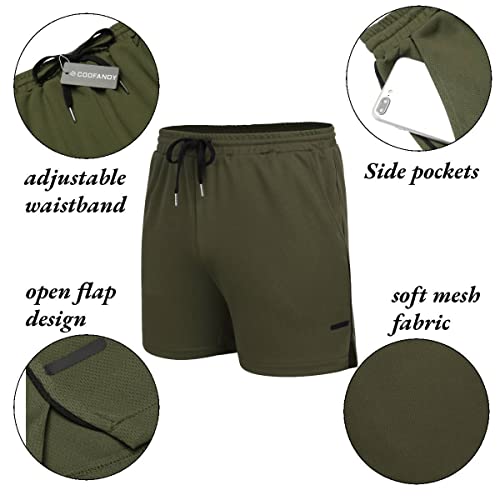 COOFANDY Gym Workout Shorts for Men with Pockets 5 Inch Quick Dry Mesh Running Shorts for Athletic Sports Fitness Army Green/Black - Image 5