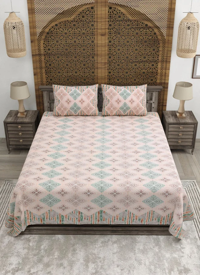 CLOTHOLOGY CLOTHOLOGY Orange Colored Printed Pure Cotton 180 TC King Bedsheet Set with 2 Pillow Covers