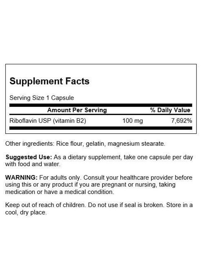 SWANSON Vitamin B2 Supplement (Riboflavin) - Vitamin Supplement to Support Vision Health, Aid Thyroid Function, and Promote Energy Metabolism Support - (100 Capsules, 100mg Each) - Image 2
