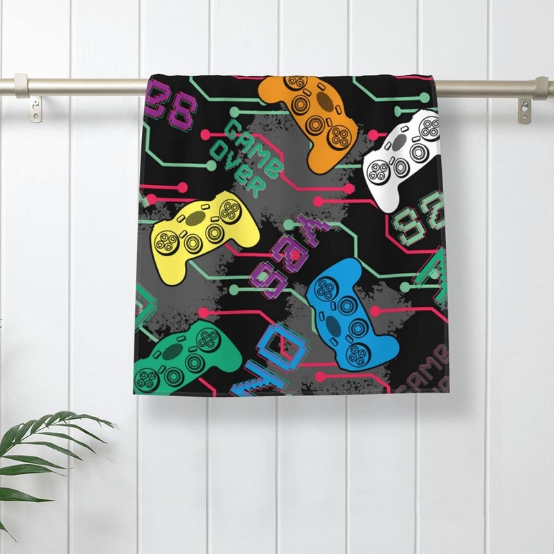 Perinsto Video Game Controller Background Hand Towel Colorful Game Joysticks Decorative Fingertip Towels Multipurpose for Bathroom Kitchen Gym and Spa, 27.5" X 15.7" - Image 2