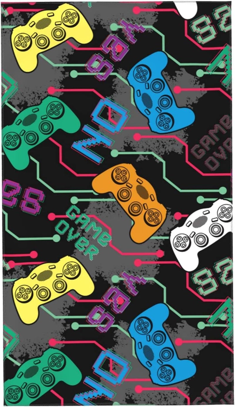 Perinsto Video Game Controller Background Hand Towel Colorful Game Joysticks Decorative Fingertip Towels Multipurpose for Bathroom Kitchen Gym and Spa, 27.5" X 15.7" - Image 1