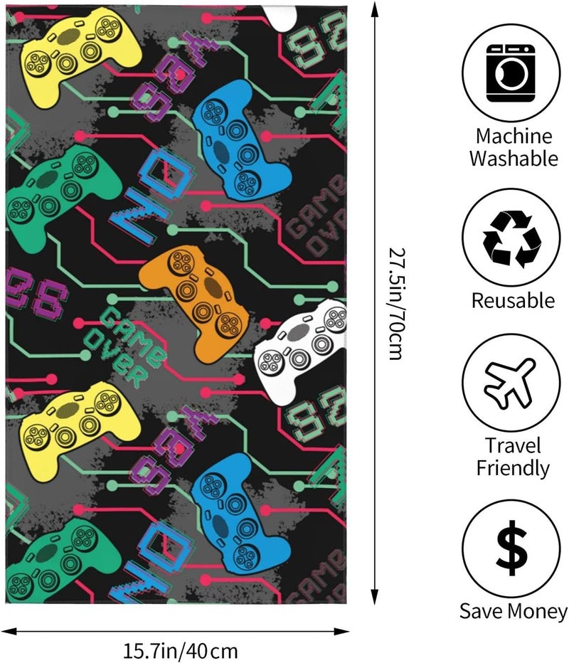 Perinsto Video Game Controller Background Hand Towel Colorful Game Joysticks Decorative Fingertip Towels Multipurpose for Bathroom Kitchen Gym and Spa, 27.5" X 15.7" - Image 4