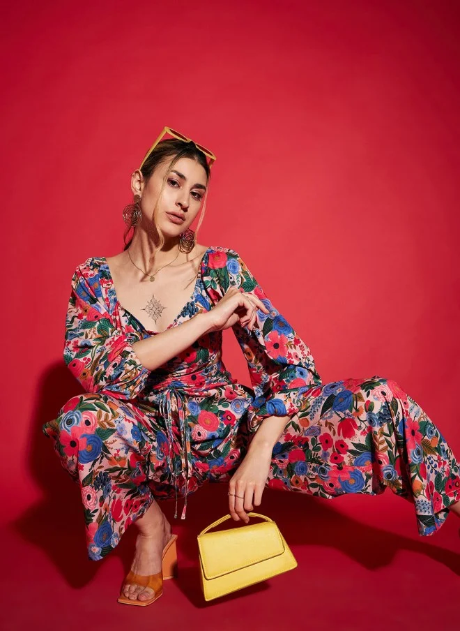 ساسافراس Floral Printed Peplum Top & Trousers Co-Ords for Women