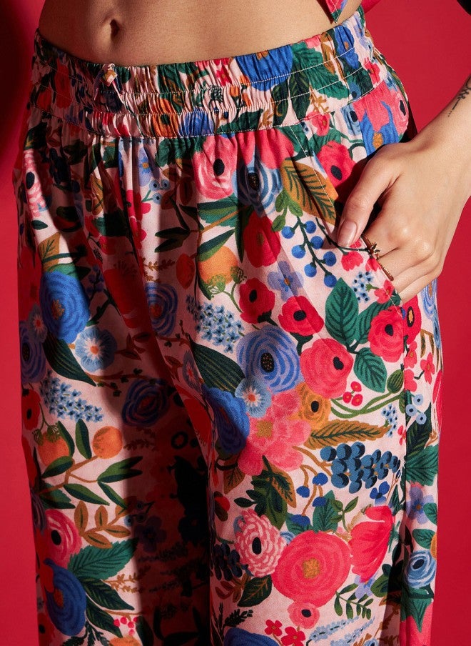 SASSAFRAS Floral Printed Peplum Top & Trousers Co-Ords for Women - Image 3