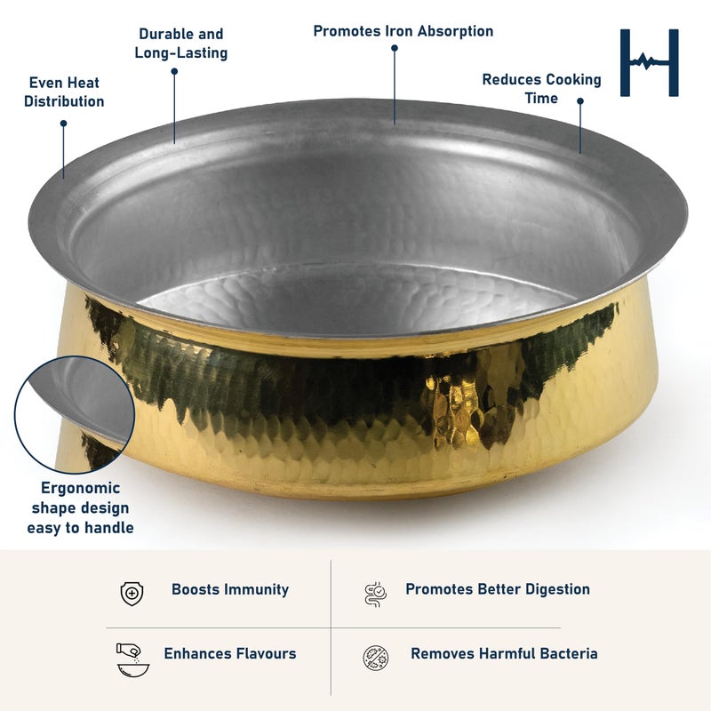Healthsmith Healthsmith - 100% Pure Hammered Brass Lagan Handi/Patila for Cooking - Excellent Heat Conductivity - Strong and Durable - Provides Proven Health Benefits - Easy to Clean & Maintain - 6.5L, 2.3kg  - Image 2