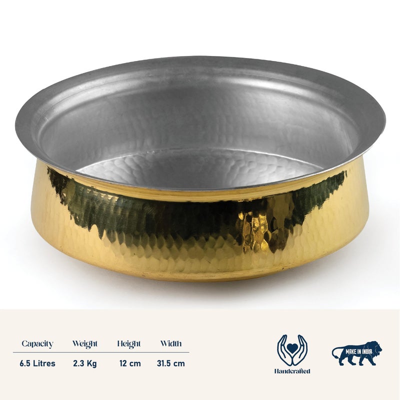 Healthsmith Healthsmith - 100% Pure Hammered Brass Lagan Handi/Patila for Cooking - Excellent Heat Conductivity - Strong and Durable - Provides Proven Health Benefits - Easy to Clean & Maintain - 6.5L, 2.3kg  - Image 3