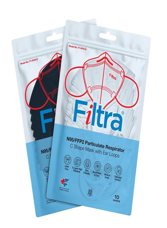 Filtra® N95 Mask with Ear Loops | FFP2 Mask | BIS Certified | 5 Layer & Thick Ear Loops | High Filtration | Zip Lock Travel Pouch of 10 Masks (White) | 3 Pouches x 10 Masks - Image 4