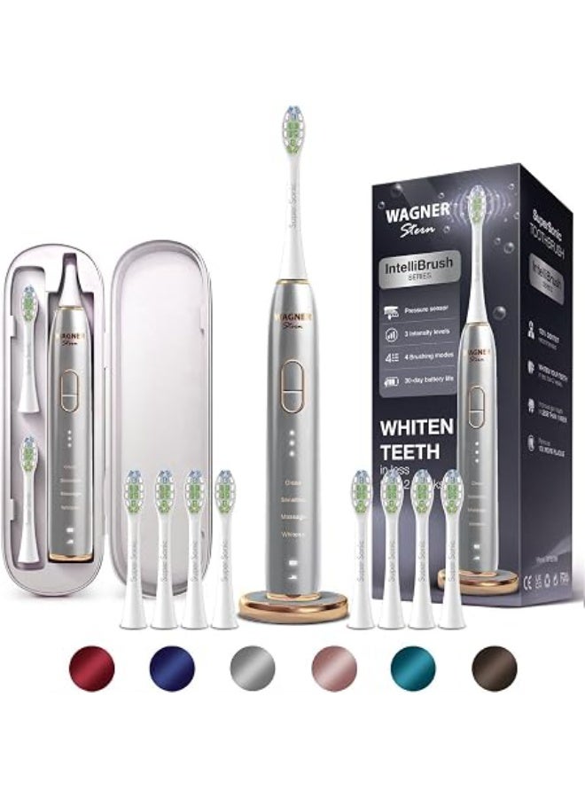 Wagner Stern IntelliBrush Series Whitening Electric Toothbrush with Pressure Sensor, 4 Brushing Modes, 3 Intensities, 8 Soft Brush Heads, and Luxury Travel Case - Image 1