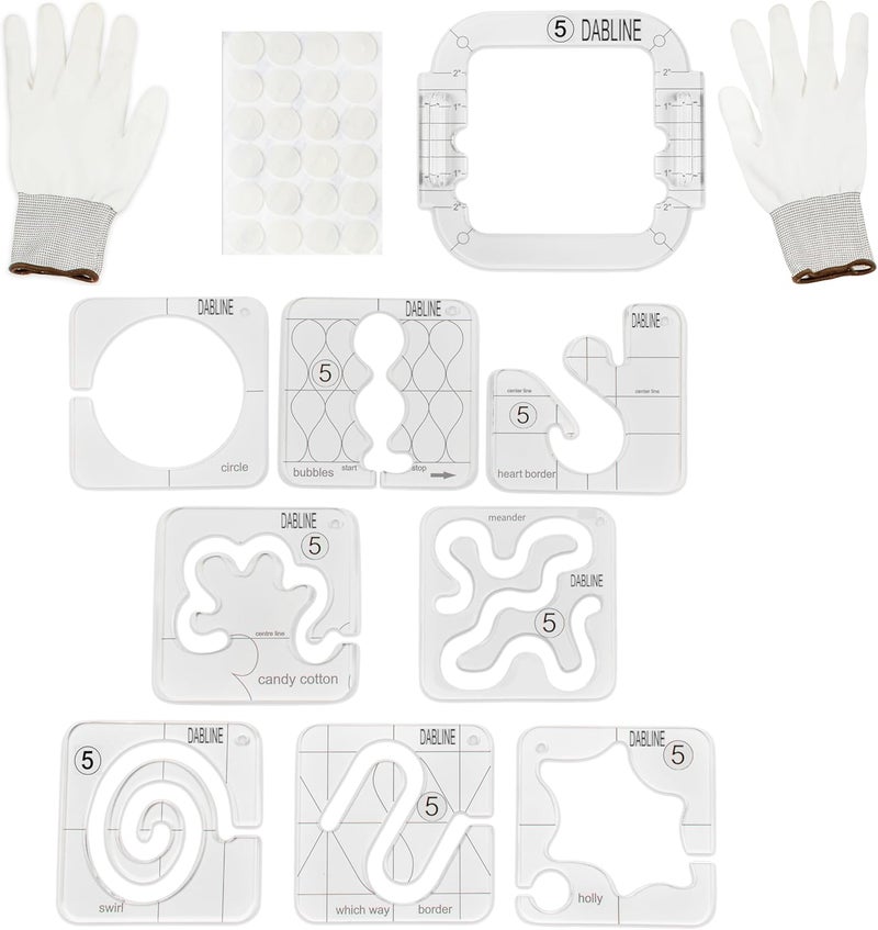 Dabline 13 PCs Quilting Template Set Includes 8 Quilting Templates, Quilting Frame/Gloves/Stickers/Guide. Free Motion Quilting Rulers and Templates - Image 1
