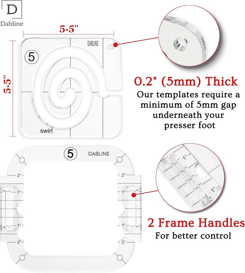 Dabline 13 PCs Quilting Template Set Includes 8 Quilting Templates, Quilting Frame/Gloves/Stickers/Guide. Free Motion Quilting Rulers and Templates - Image 4
