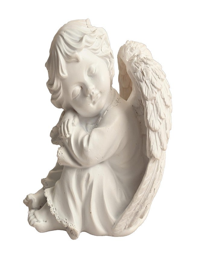 KariGhar Resin Small White Sitting Angel Statue Catholic Idol for Home | Prayer Room | Bed Room | Shelf | Mantel | Gifting and Decoration, White, 4.7 Inches - Image 2