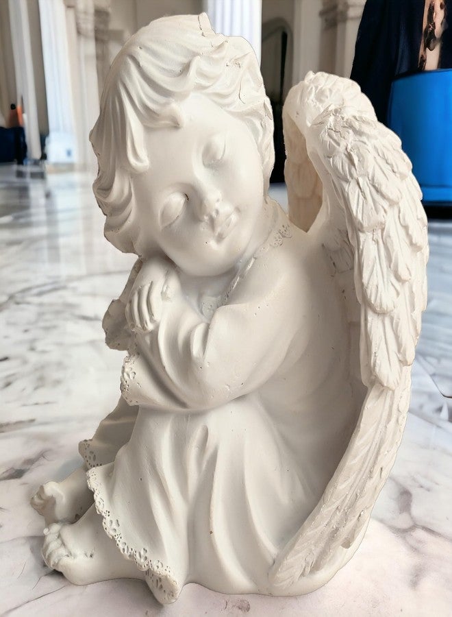 KariGhar Resin Small White Sitting Angel Statue Catholic Idol for Home | Prayer Room | Bed Room | Shelf | Mantel | Gifting and Decoration, White, 4.7 Inches - Image 1