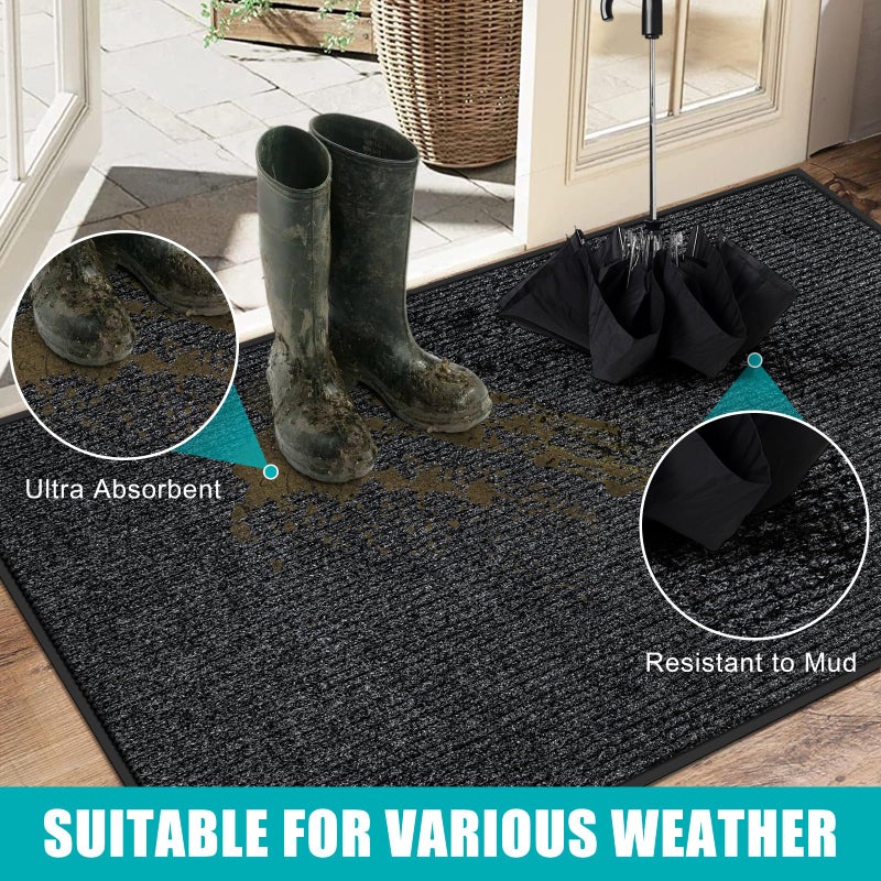 Azadx 2'x4' Indoor Outdoor Door Mat Heavy Duty Front Door Mat Ultra Absorbent Muddy Dirt Resist Welcome Door Mats Non-Slip Backing Entrance Mat for Home Commercial Outdoor Entrance Floor Mat - Image 2