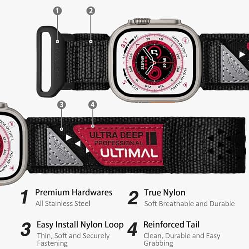 ULTIMAL Band Compatible with Apple Watch 49mm 45mm44mm42mm 41mm40mm38mm Tough Breathable Nylon Sports Strap Hollow Out Design for iWatch Series 87654SE321Ultra 38mm40mm41mm Black - Image 3