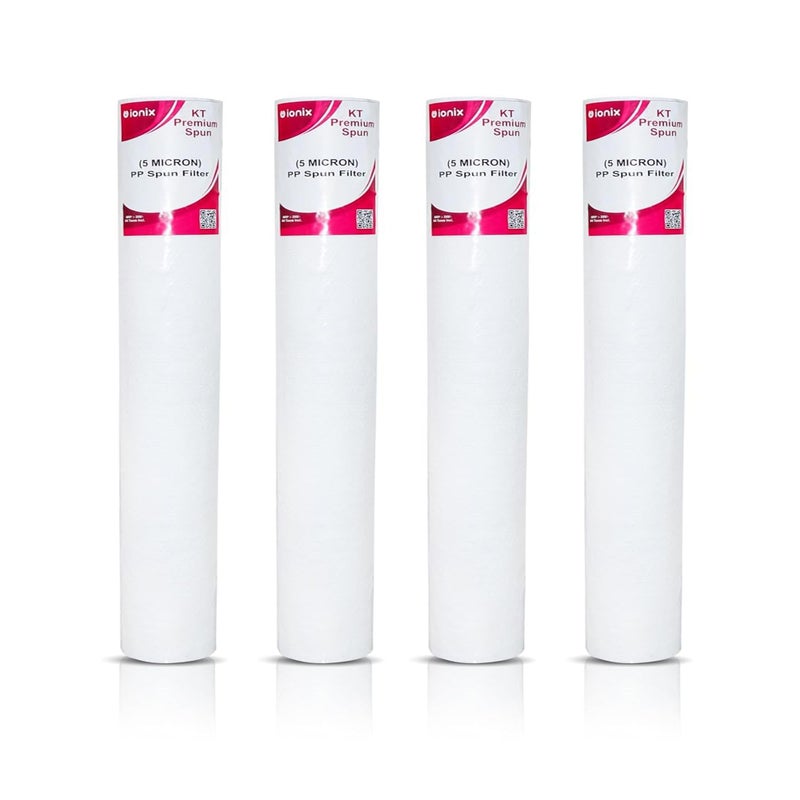 IONIX 4 Pieces Heavy Dotted 20 x 25 PP Spun Filter Cartridge 5 Micron Spun Filter 20 inch Slim Size for pre Filters Commercial siz pp Spun Pack of 4 - Image 1