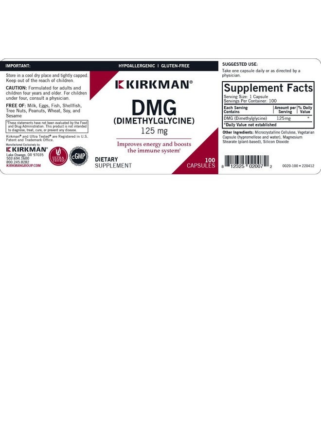 Kirkman DMG (Dimethylglycine), 125 mg, 100 Capsules, Kirkman Labs - Image 3