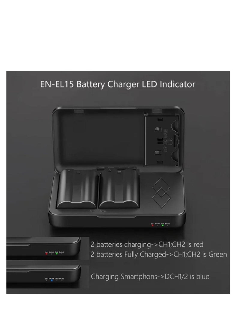 Probty - Probty Replacement Battery 2500mAh EN-EL15C EN-EL15 with Battery Charger Caser for Nikon Z5 Z6 Z6 II Z7 Z7II D600 D610 D600E D800 D810 D800E D810 - Image 1