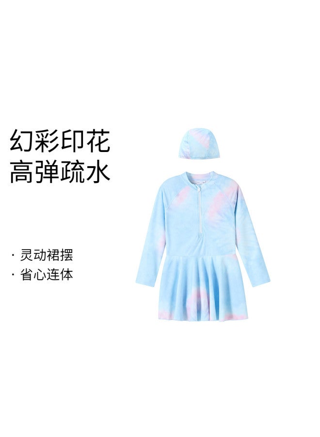 Annil Girls' One-piece Long Sleeve Swimsuit Dress Set, 2025 Summer Gradient Print Fashion Playful Swimwear - Image 2