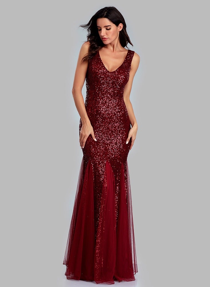 KUYING New Sequin Patchwork Mesh Mermaid Evening Dress  - Image 1
