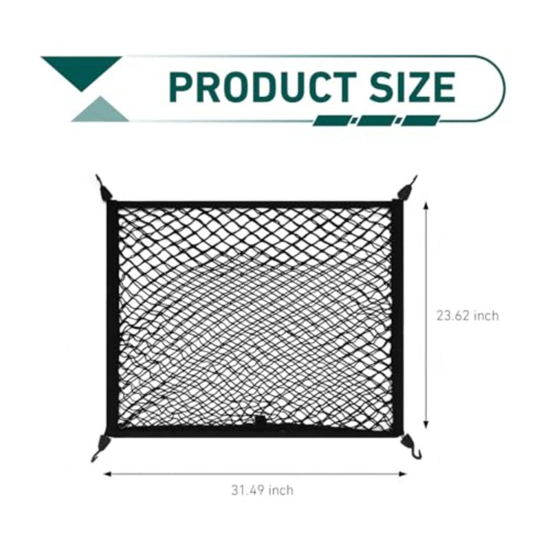 Cargo Net for SUV, Car Trunk Net, Highly Elastic Storage Mesh Nets with Hook, 31.1 x 23.6 Inches Stretch to 62.99 x 47.24 Inches Organizer, Universal for Most Cars, SUVs Black - Image 2