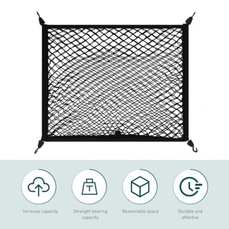 Cargo Net for SUV, Car Trunk Net, Highly Elastic Storage Mesh Nets with Hook, 31.1 x 23.6 Inches Stretch to 62.99 x 47.24 Inches Organizer, Universal for Most Cars, SUVs Black - Image 4
