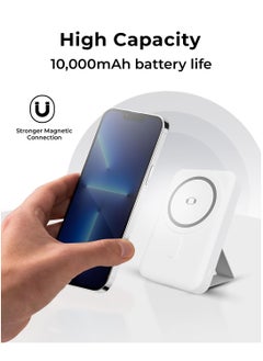 glassology 10000mAh 20W 2-in-1 Magsafe Wireless Fast Magnetic Power Bank Charger with Foldable Stand, Phone And Watch Charging, Portable Type-C for iPhone 12/13/14/15 Pro Max, Samsung S23/S22/S21, Android White  - Image 5