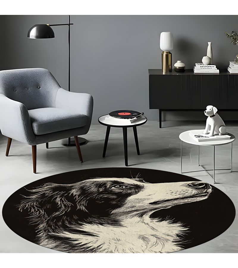 1pc Vintage Borzoi Dog Breed Round Rug Mat 100x100cm Machine Washable Floor Carpet for Living Room Bedroom Bathroom Home Decor Holiday Decoration - Image 5