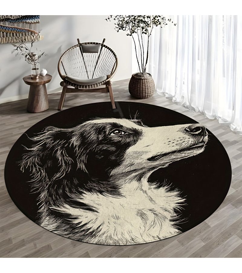 1pc Vintage Borzoi Dog Breed Round Rug Mat 100x100cm Machine Washable Floor Carpet for Living Room Bedroom Bathroom Home Decor Holiday Decoration - Image 2