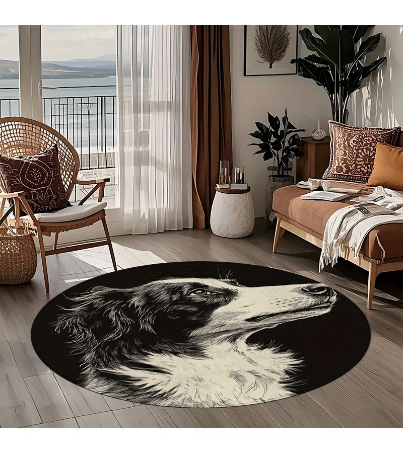 1pc Vintage Borzoi Dog Breed Round Rug Mat 100x100cm Machine Washable Floor Carpet for Living Room Bedroom Bathroom Home Decor Holiday Decoration - Image 4