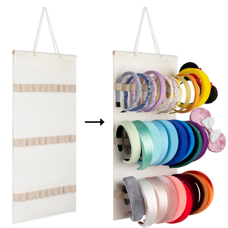 JOYMOMO Hanging Headband Holder For Girls,Felt Headband Organizer Headband Storage Holder Organizer For Headband (Without Headbands) (Cream) - Image 2