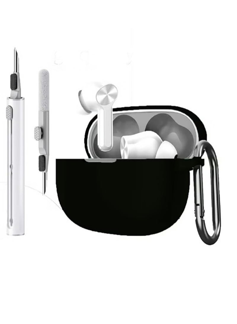 Case for Realme Buds T200 Lite Active Noise Cancelling Earbuds,Premium Silicone Shockproof Protection Skin Touch Charging Port Accessible, Front LED Visible-Black. - Image 1