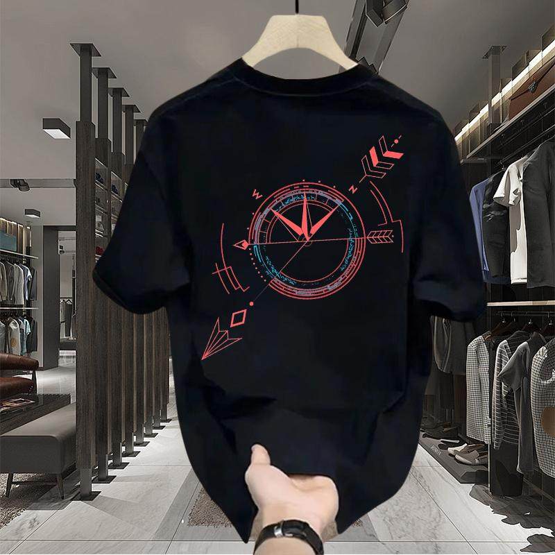 American heavyweight men's pure cotton short-sleeved t-shirt men's simple and versatile printed ins trendy and handsome loose top - Image 2