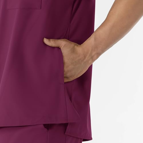 Wink W123 Men's V-Neck Scrub Top with 6 Pockets, Wine, Large - Image 2