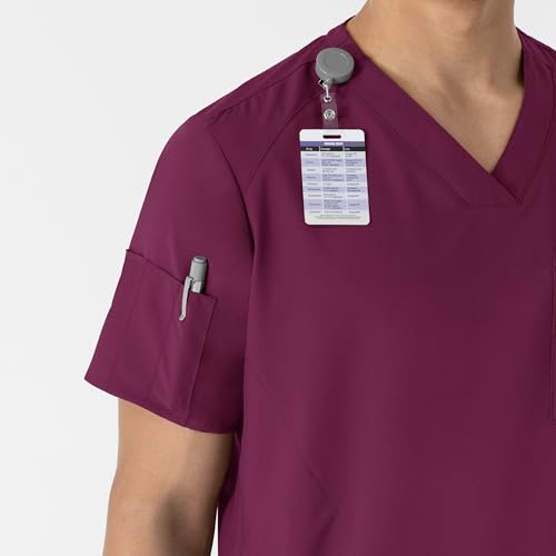 Wink W123 Men's V-Neck Scrub Top with 6 Pockets, Wine, Large - Image 4
