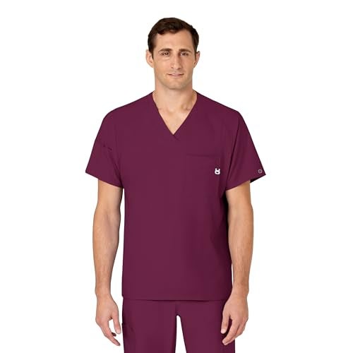 Wink W123 Men's V-Neck Scrub Top with 6 Pockets, Wine, Large - Image 1