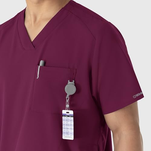Wink W123 Men's V-Neck Scrub Top with 6 Pockets, Wine, Large - Image 5