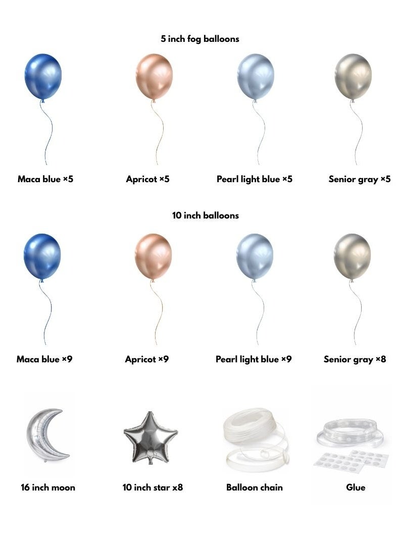 ديمي طقم زينة بالونات 80 قطعة | أزرق وذهبي وفضي مع بالون قمر - Image 2