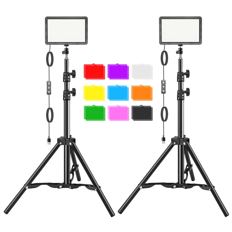 Hagibis LED Video Light Kit 2Pcs, Hagibis Studio Lights 18 Color Filters for Photography Lighting with Adjustable Tripod Stand Streaming Lights for Photo Camera Recording Computer Zoom Stream TikTok YouTube - Image 1