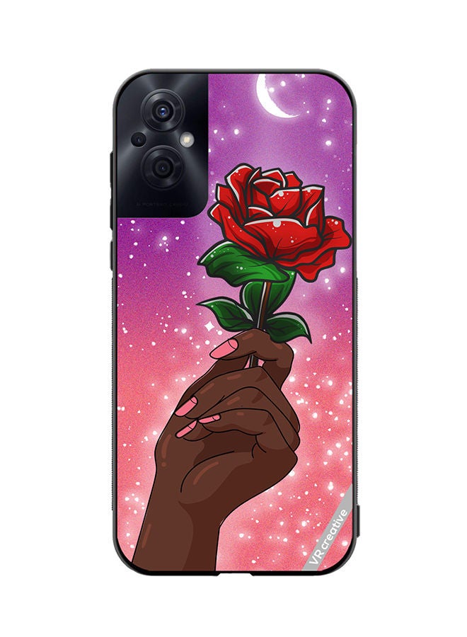 VR CREATIVE Protective Case Cover For Oppo Reno8 Z Rose Presenter Black Hand Design Multicolour - Image 1