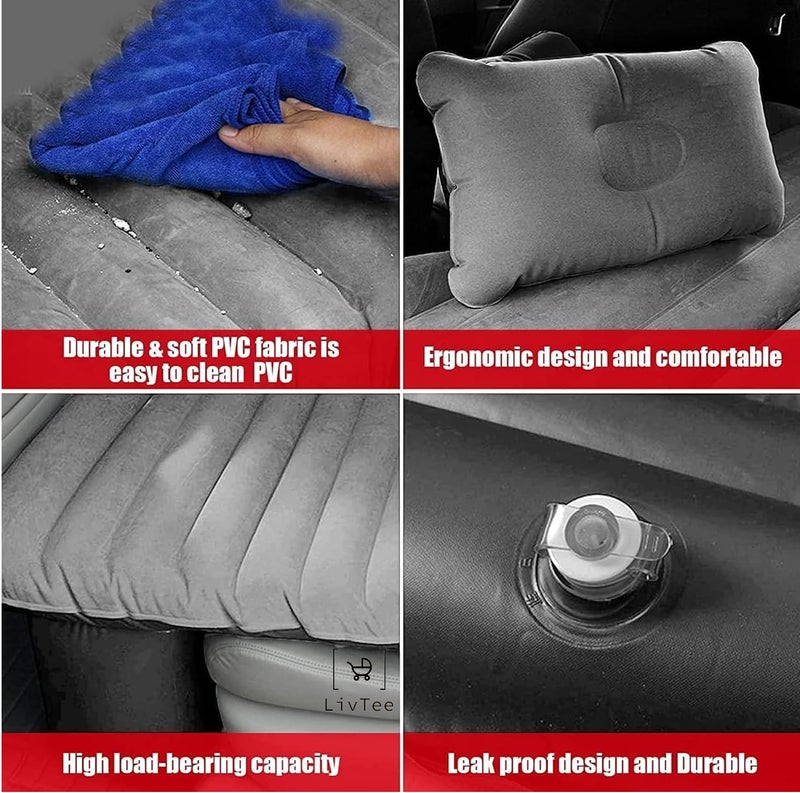 LivTee Premium Car Inflatable Bed with Pump & 2 Air Pillow|Quick Inflatable Back Seat Bed|Car Inflatable Mattress|Car Bed Mattress|Car Bed for Kids (A-Grey) - Image 4