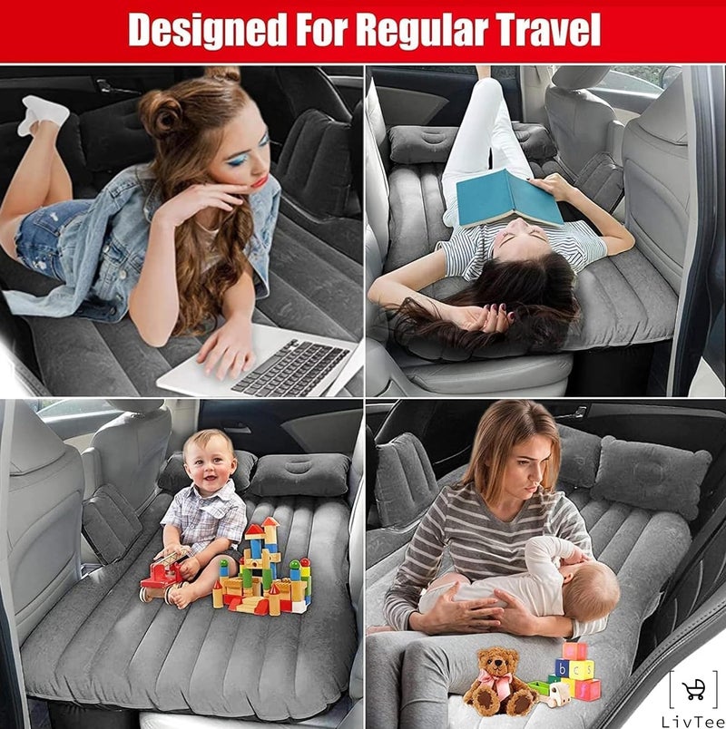 LivTee Premium Car Inflatable Bed with Pump & 2 Air Pillow|Quick Inflatable Back Seat Bed|Car Inflatable Mattress|Car Bed Mattress|Car Bed for Kids (A-Grey) - Image 2