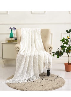 KASTWAVE Sofa Decorative Blanket, Soft and Comfortable Knitted Blanket with Tassels for Sofa and Bed Diamond Shaped Coverlet Lightweight Decorative Bed End Blanket Nap Blanket (beige, 127x152cm)  - Image 1