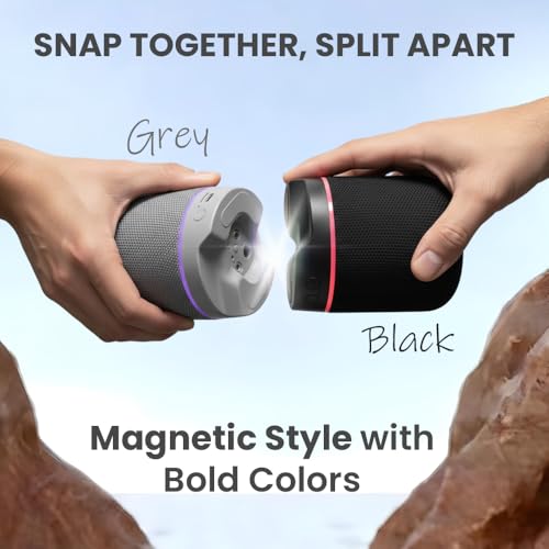 Toreto Twin Magno Magnetic Wireless Bluetooth Speaker 16W | Detachable Dual Speakers, RGB Lights, 6H Playtime, TWS Stereo Mode, Type-C Charging| Portable Wireless Speaker (Grey) - Image 4
