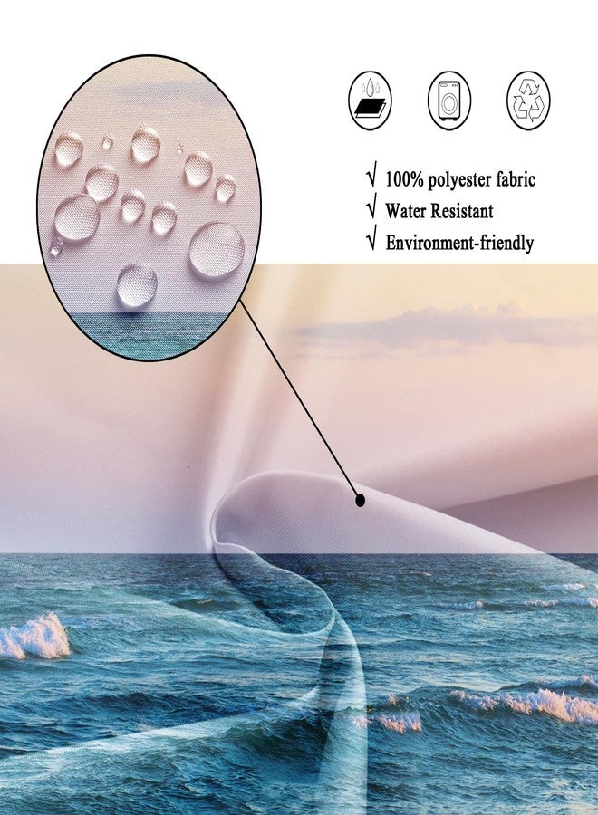 Riyidecor Beach Sea Shower Curtain for Bathroom Decor 60Wx72H Hawaiian Ocean Wave Blue Pink Tropical Coastal Seaside Summer Scenery Island Art Printed Fabric Polyester Waterproof 12 Pack Plastic Hooks - Image 5
