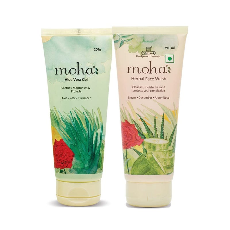moha Aloe Vera Gel 200 gm and Herbal Face Wash 200 ML  Face Wash With Goodness Of Neem Aleovera Cucumber Rose Combo Pack - Image 1