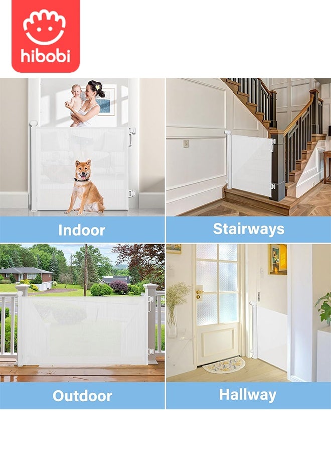 hibobi Retractable Baby & Pet Safety Gate | 150x86cm | No Bottom Bar, No Tripping | One-Hand Operation + Safety Lock | Adhesive/Screw Installation | For Stairs, Hallways, Balconies, Courtyards - Image 5
