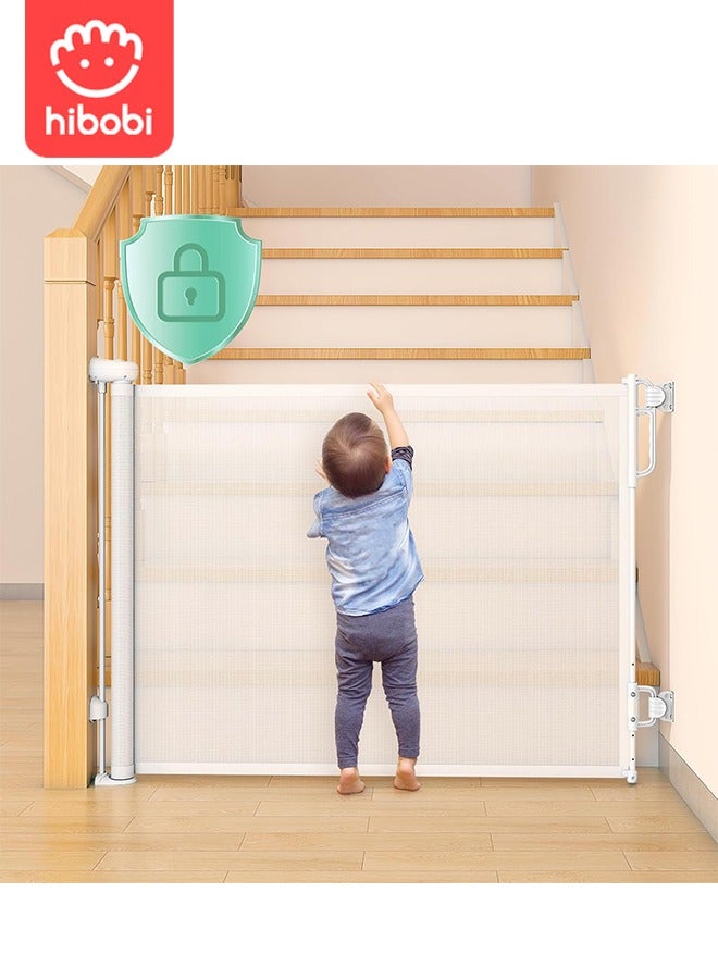 hibobi Retractable Baby & Pet Safety Gate | 150x86cm | No Bottom Bar, No Tripping | One-Hand Operation + Safety Lock | Adhesive/Screw Installation | For Stairs, Hallways, Balconies, Courtyards - Image 1