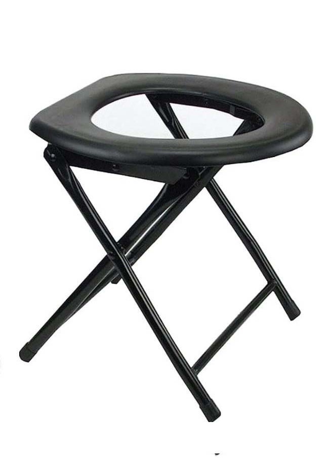 HTC - Multifunctional Folding Toilet Chair For Elderly Movable Chair Squat Commode Black - Image 1
