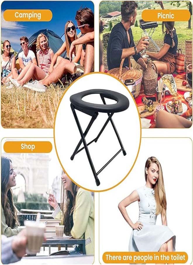 HTC - Multifunctional Folding Toilet Chair For Elderly Movable Chair Squat Commode Black - Image 1